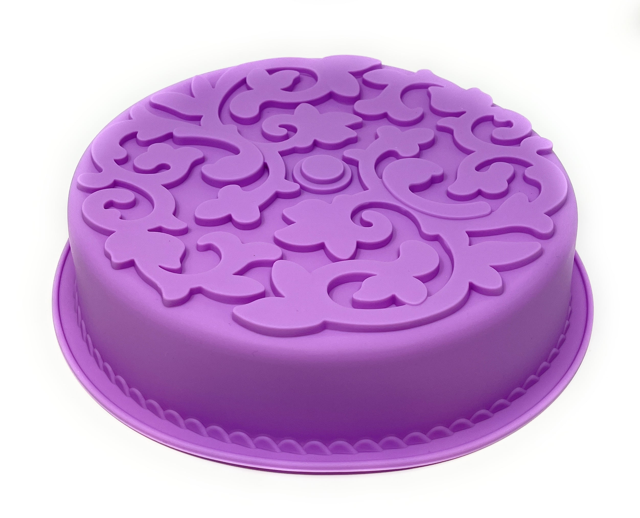 Fancy Round Cake Pan 10 Inch Large Silicone Baking Mold Decorative, NonStick, Flexible