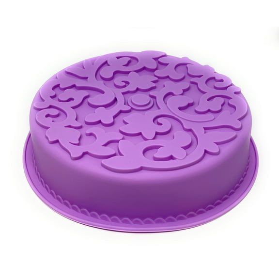 Fancy Round Cake Pan 10 Inch Large Silicone Baking Mold: Decorative, Non-Stick, Flexible Bakeware for Anniversary, Birthday, Bridal Shower, Wedding, Picnic or Party (Colors Vary)