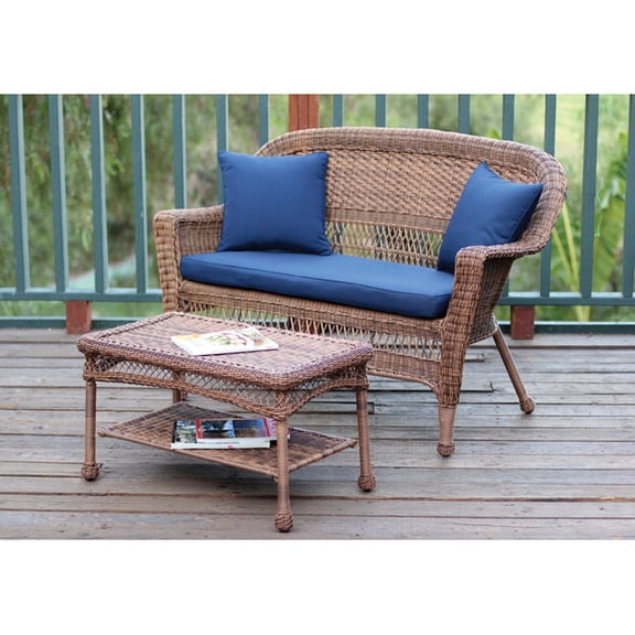 Jeco Wicker Patio Loveseat and Coffee Table Set