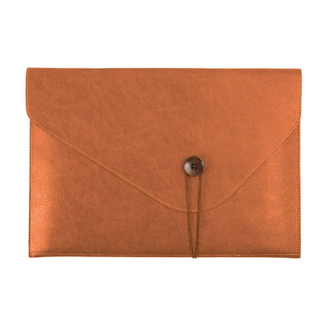 Leodye 1PCS A4 Leather File Briefcase - Button Closure, Large Capacity Portable office Storage Folder -13.89x9.72x1.07in