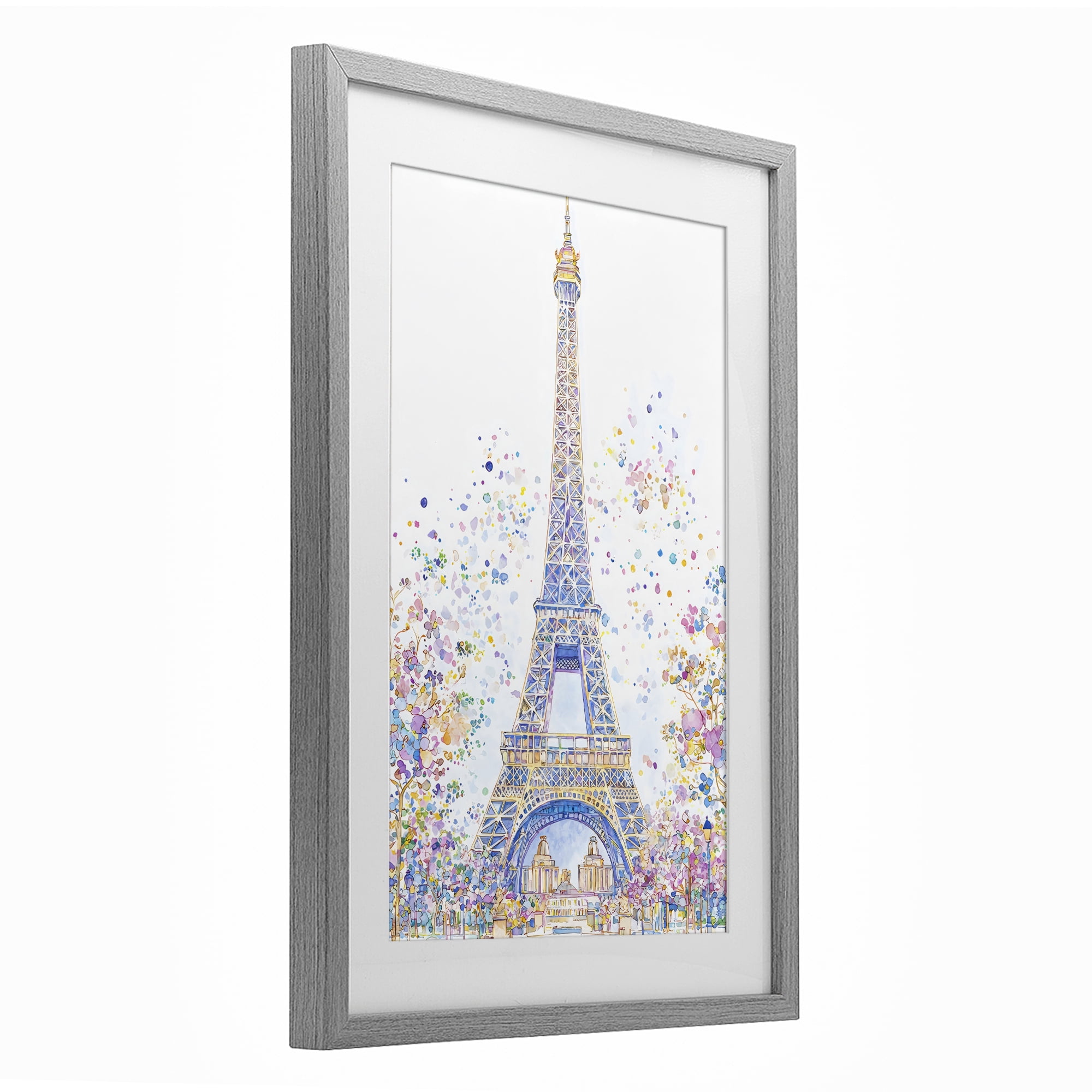 Stupell Industries Colorful Eiffel Tower Gray Framed Print Under Glass, design by Creative Studio