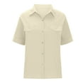 thumbnail image 3 of Posijego 2025 Summer Women's Cotton Linen Shirts Short Sleeve Button down Shirt Casual Work Beach Tops, 3 of 6