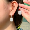 thumbnail image 2 of Square Dangle Round Charm Huggie Hoop Earrrings CZ Silver Plated Women Jewelry, 2 of 9