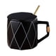 thumbnail image 2 of Taza de café cerámica con tapa y cuchara | Set de tazas negras y blancas con retención térmica de 380ml | Vajilla de bebida caliente duradera y elegante | 1 paquete 12x8,5x8,5 cm, 2 of 6