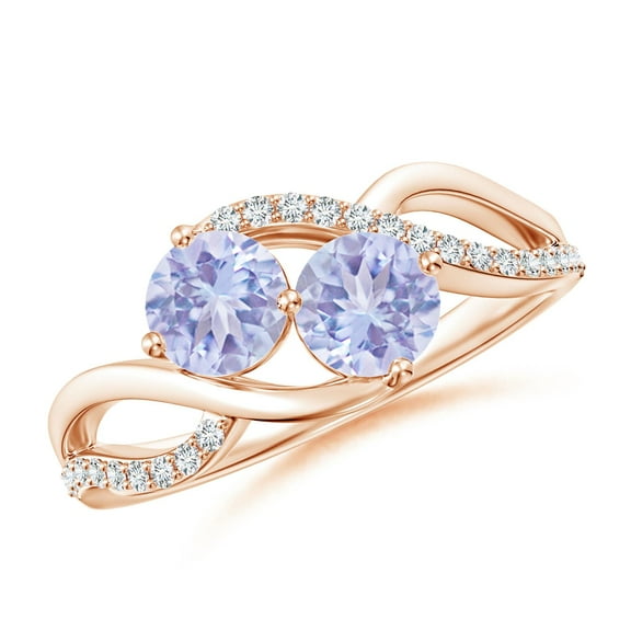 ANGARA Natural Round 1 ct Tanzanite Two Stone Bypass Ring with Diamonds in 14K Rose Gold for Women (Size-5mm) | December Birthstone, Anniversary, Jewelry Gift for Women | Natural Tanzanite Ring