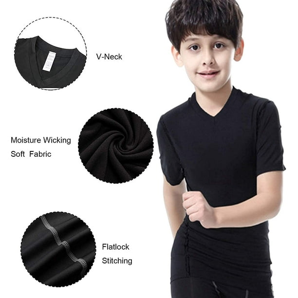 LANBAOSI Boy's 3 Pack Dry Fit Sport Short Sleeve T-Shirt Unisex Compression  Tshirt Tee Shirt Tops Size 7 