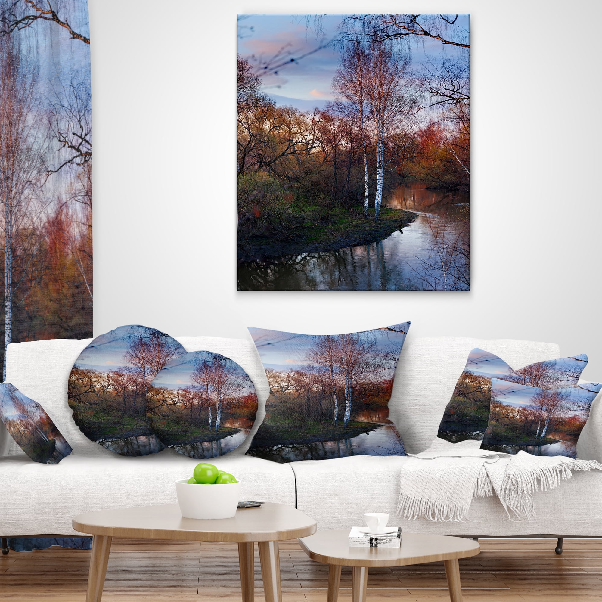 Designart Forest River in the Spring - Landscape Photo Throw Pillow - 12x20