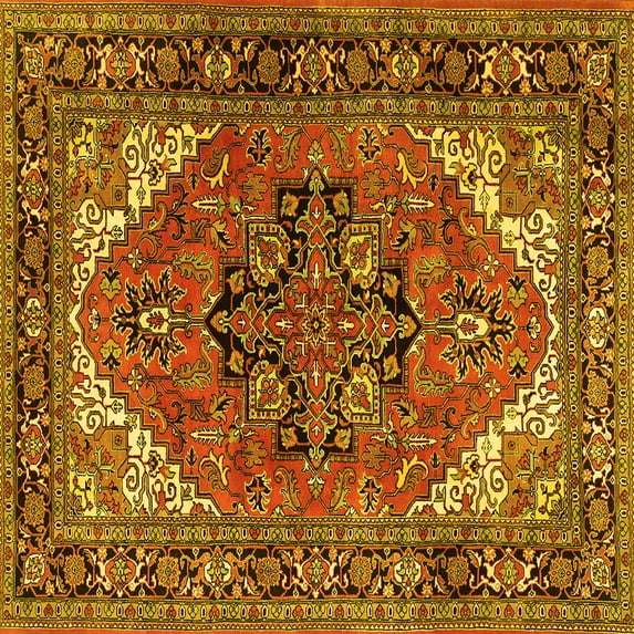 Ahgly Company Machine Washable Indoor Square Persian Yellow Traditional Area Rugs, 3' Square
