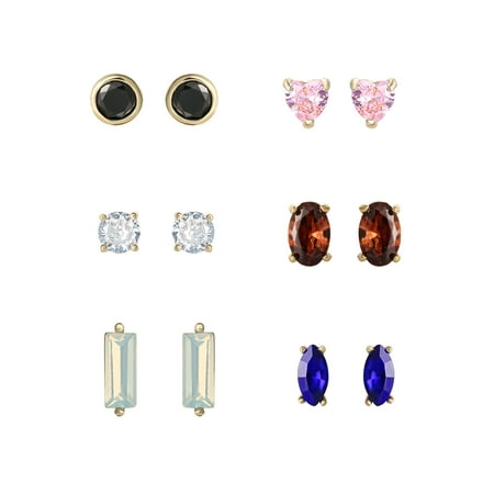 Believe by Brilliance Women's 14k Gold Flash Plated Cubic Zirconia Stud Earrings Set, 6 Pairs