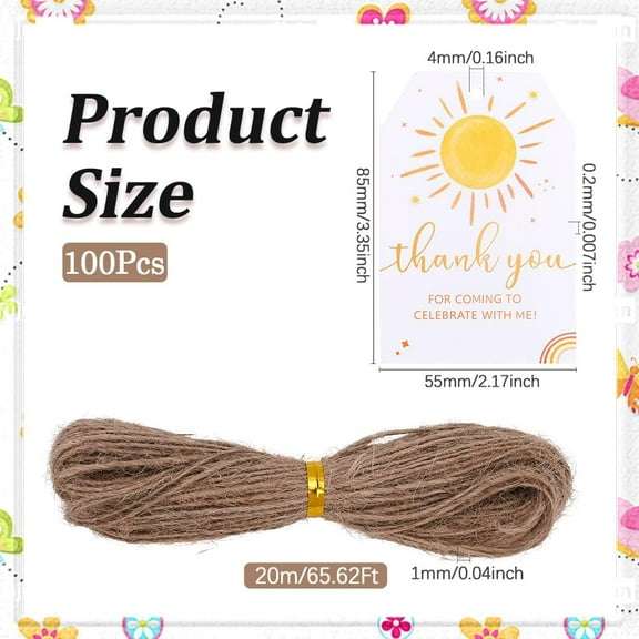 1 Box 100Pcs Thank You for Celebrating with Me Tags 3x2 Kraft Paper Gift Tags with String Sun Pattern Personalized Gift Labels for Bridal Shower Wedding Parties Birthdays Favors Wrapping