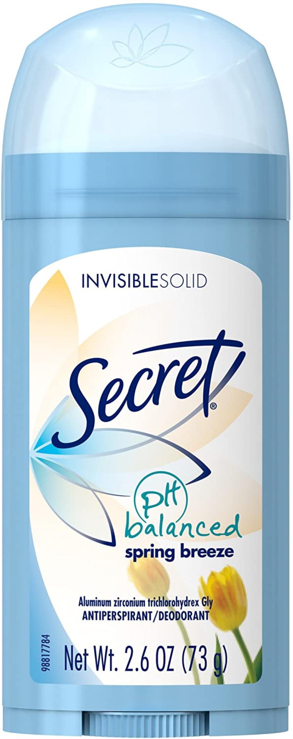 SECRET Invisible Solid Antiperspirant Deodorant, Spring Breeze, 2.6 Oz. 4 Pack