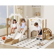 XJD 11 in 1 Toddler Slide and Swing Set - Baby Slide for Toddlers 1-3, Indoor Outdoor Toddler Playset Playground, Coffee