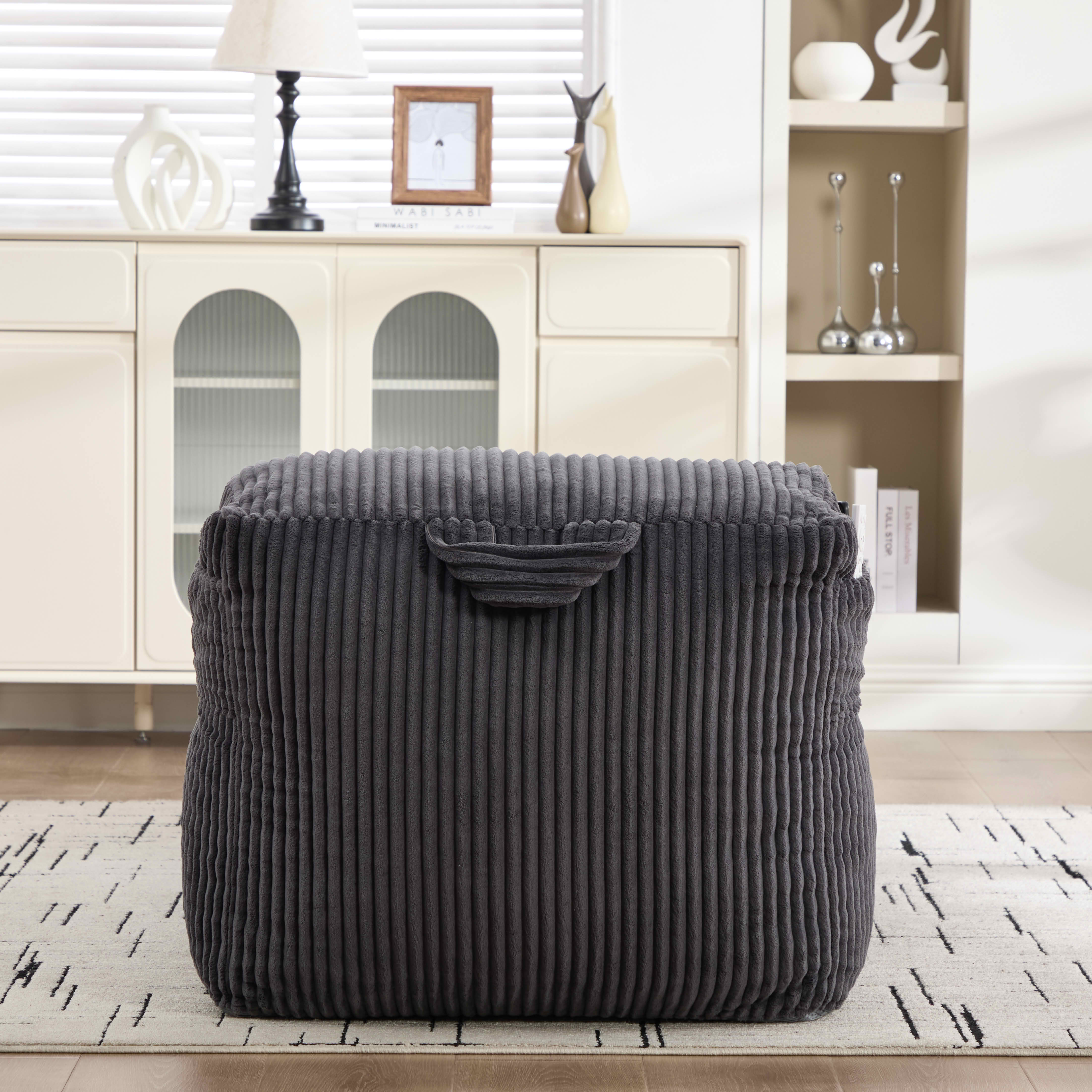 MAYEERTY Bean Bag Chair for Adults, Cozy Corduroy Lounger with High-Density Foam, No Assembly, Dark Gray