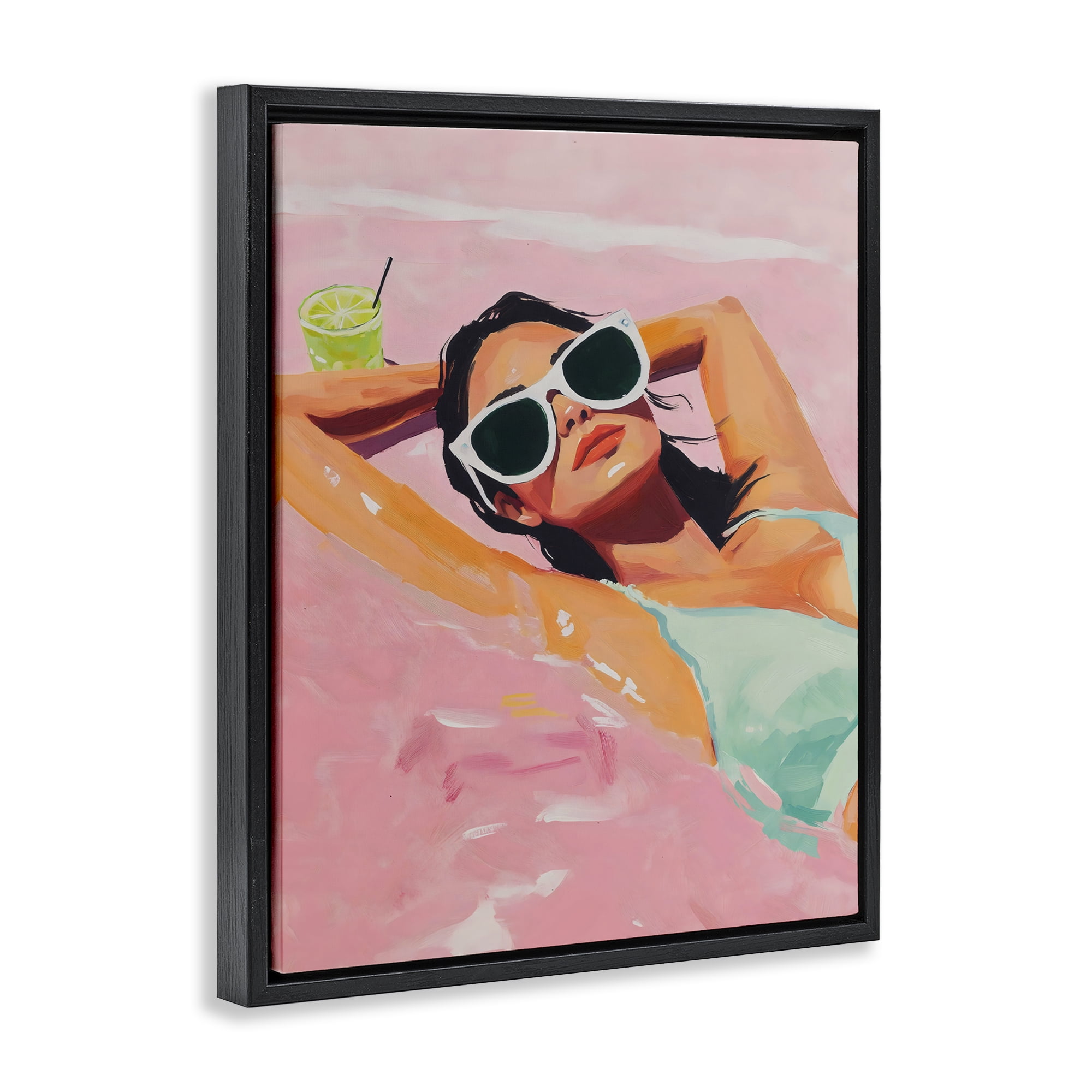 Stupell Industries Trendy Summer Girl Black Framed Floater Canvas Wall Art, design by The Prints Vibe
