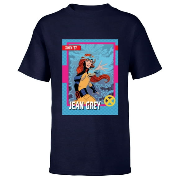 Marvel Studios X-Men ’97 Jean Grey Retro Trading Card- Short Sleeve T-Shirt for Kids - Customized-Navy
