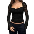 thumbnail image 3 of Uaswgudfs Womens Summer Tops Lace Long Sleeve Top Square Neck 2-in-1 Slim Fit Blouse, 3 of 7