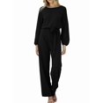 thumbnail image 2 of Womens Dressy Jumpsuits Long Sleeve Belted Wide Leg Pants Romper Jumpsuit Wedding Guest Outfits Black L, 2 of 9