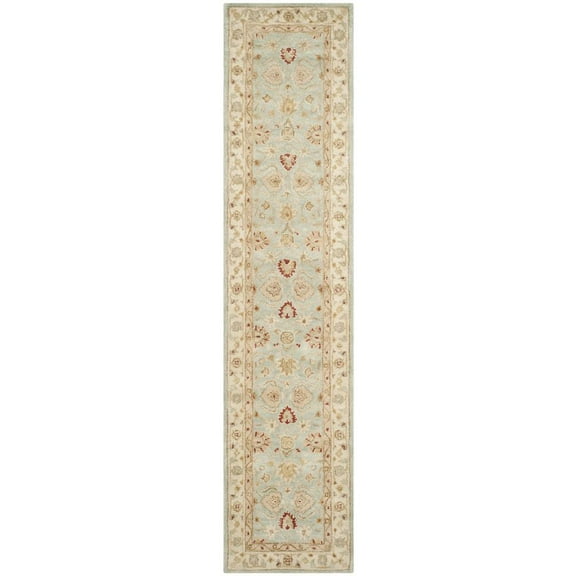 SAFAVIEH Antiquity Lorraine Floral Bordered Wool Runner Rug, Grey Blue/Beige, 2'3" x 6'