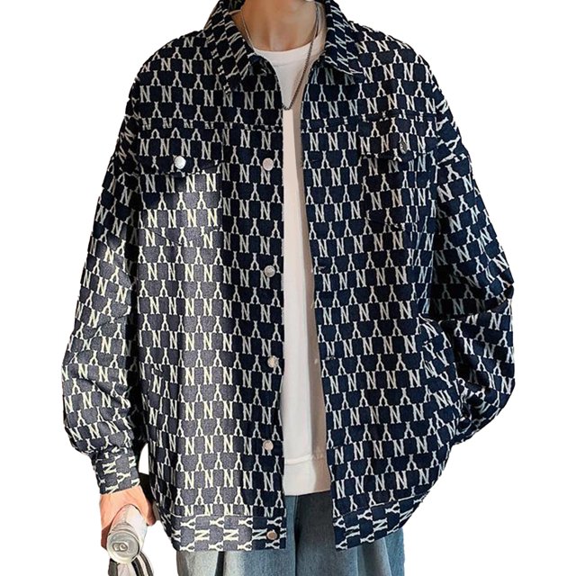Camisa de hombre Chaqueta de manga larga Bolsillos de moda Botón único Patrón fresco Casual para ir de compras a la escuela