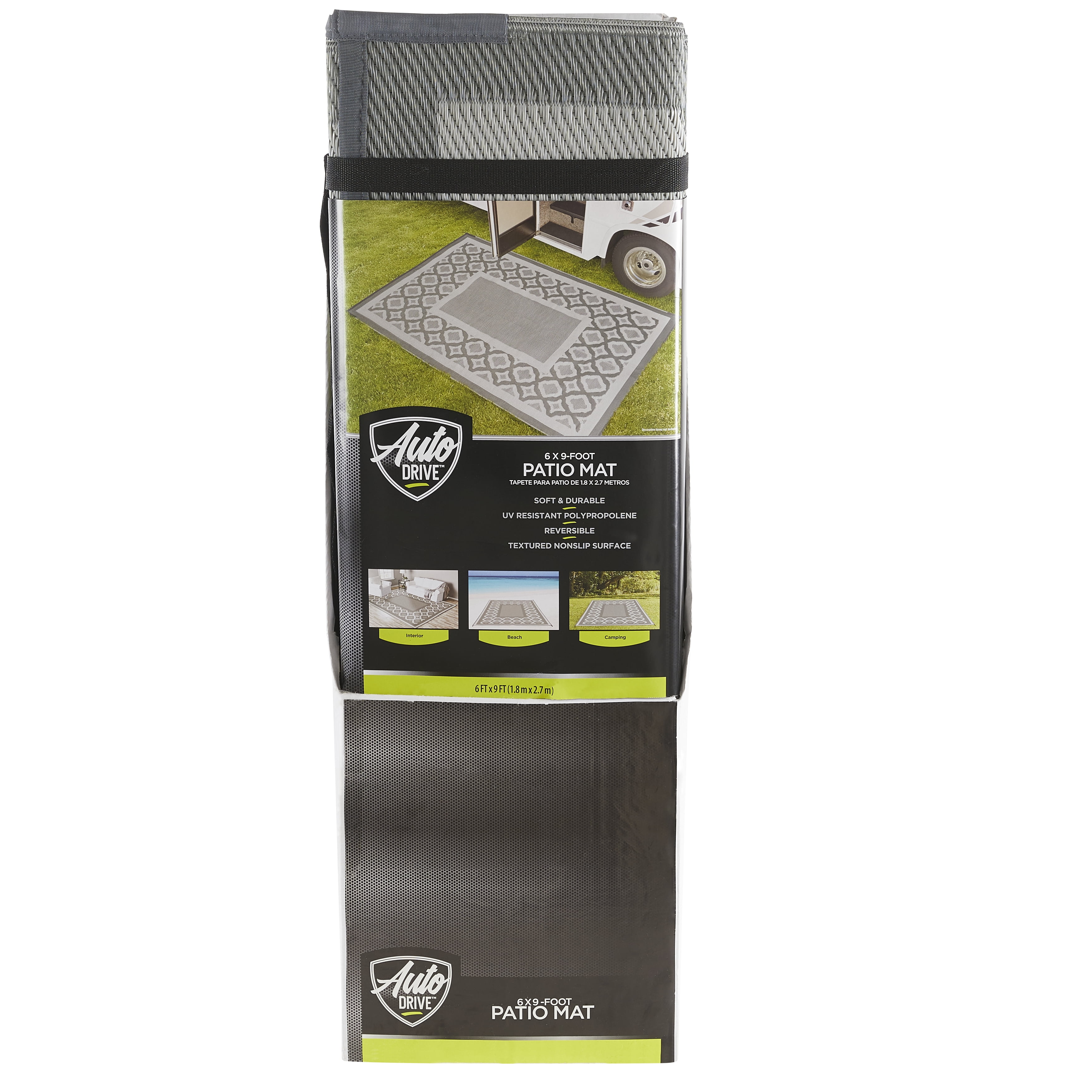 Auto Drive 6' x 9' Linked Geo Gray Reversible RV Outdoor Patio Mat, 100% Polypropylene