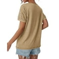 thumbnail image 3 of Women's Lace Trim T-Shirt, Casual Loose Fit, Round Neck, Short Sleeve Top – Available in Burgundy and Brown, 3 of 5