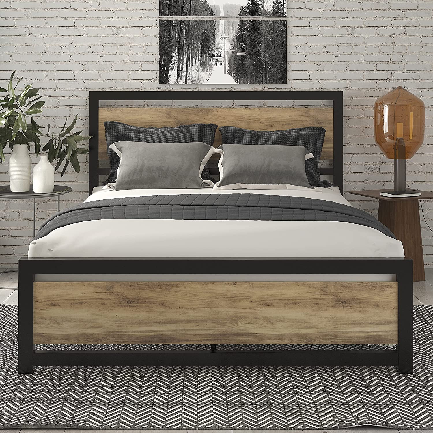 Buy Sha Cerlin Queen Size Metal Platform Bed Frame with Headboard and