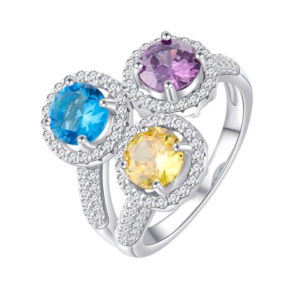 3 Stone Women Engagement Bands S925 Sterling Silver Rings for Women Round Cut AAAAA Zircon Eternity Wedding Rings Stylish Hypoallergenic Personalized Promise Rings