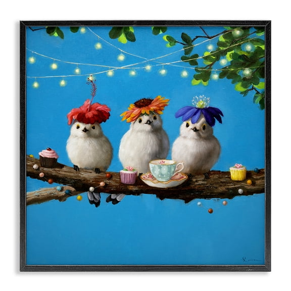 Stupell Industries Cottage Floral Birds Relaxing Teatime Cupcakes Tree Branch Black Framed Giclee Art, 12 x 12, by Lucia Heffernan