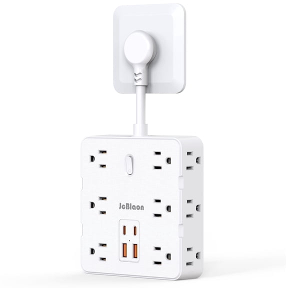 Surge Protector Power Strip with USB Ports, Flat Plug Extension Cord Power Strip with 3-Side 12 Widely Outlets Extender, 15A 1875W Wall Mount Multiple Plug Outlet, Desk Charging Station