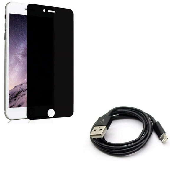iPhone 7/8 PLUS Privacy Screen Protector w USB Cable - Tempered Glass Curved Anti-Spy Anti-Peep, Charger Cord Power Wire Sync for iPhone 8 PLUS/7 Plus