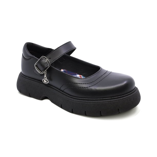 Zapato escolar Coqueta para niña de piel negro Igor con dije