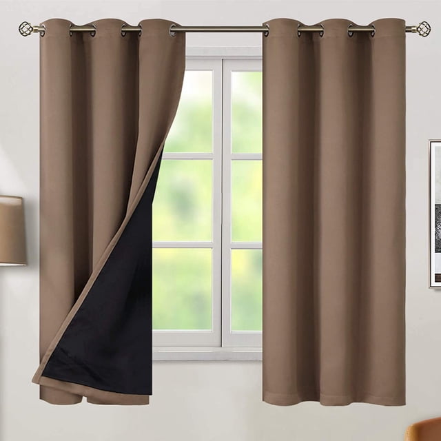 Cortinas opacas 100 % con aislamiento térmico para dormitorio con forro negro, doble capa, oscurecimiento completo de la habitación, cortina con ojales que reducen el ruido, 2 paneles