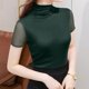 thumbnail image 5 of Tejiojio Women's Sheer Mesh Top Solid Mock Neck Short Sleeve Fitted Elegant Casual Blouse, 5 of 5