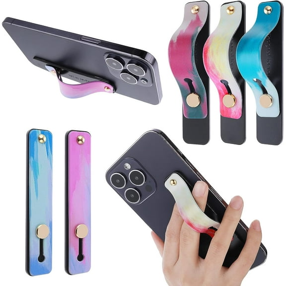 Phone Loop Finger Holders, 5 Pcs Phone Strap Grip Holder Telescopic Cell Phone Stands Universal Silicone Colorful Phone Grip Stand Compatible with Most Smartphones, Tablets(Color Painting)