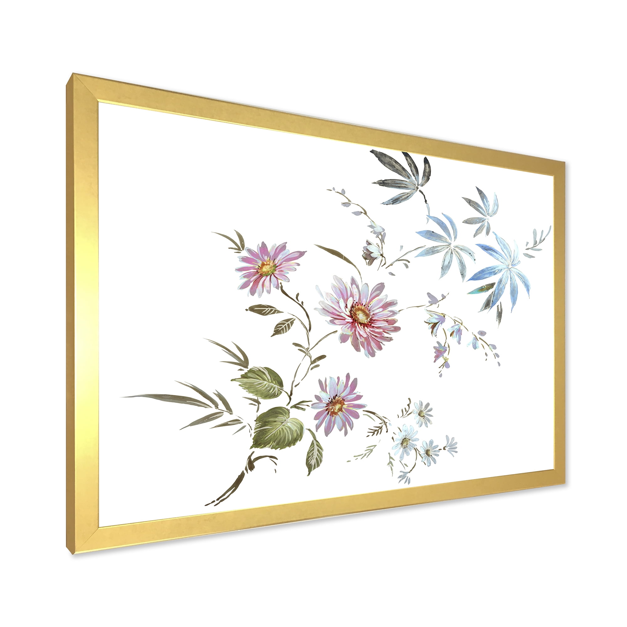 Designart 'Pink and Blue Wildflowers I' Traditional Framed Art Print