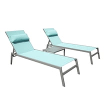 3-Piece Aluminum Patio Lounge Set - Adjustable Chaise Chairs with Side Table,Lake Blue