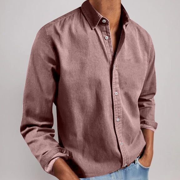 Business Casual Shirts for Men Long Sleeve Button-Down Collared Tshirts Shirt Mens Solid Color Loose Breathable Lapel Office Work Tops