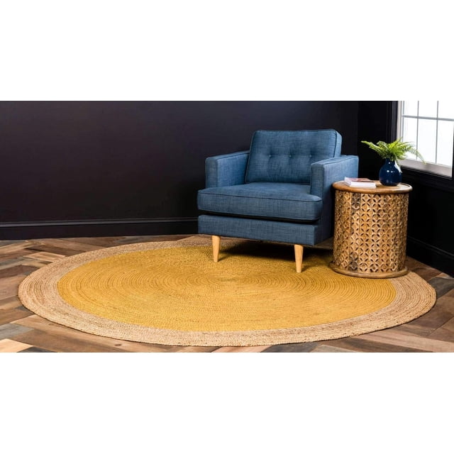 Indian Handmade Braided Inner Yellow Natural Jute Area Rug, Home Décor Rug, Jute Rug for Bedroom, Dining Room, living room, Doormat Rug Size - 4' Round (120 cm x 120 cm)