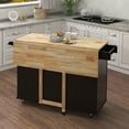 thumbnail image 2 of OUFAN Kitchen Island with Drop-Leaf Tabletop, Rolling Kitchen Island Cart with Spice Rack, 2 Doors & 3 Drawers,Kitchen Cart Island Table for Kitchen, Black, 2 of 6