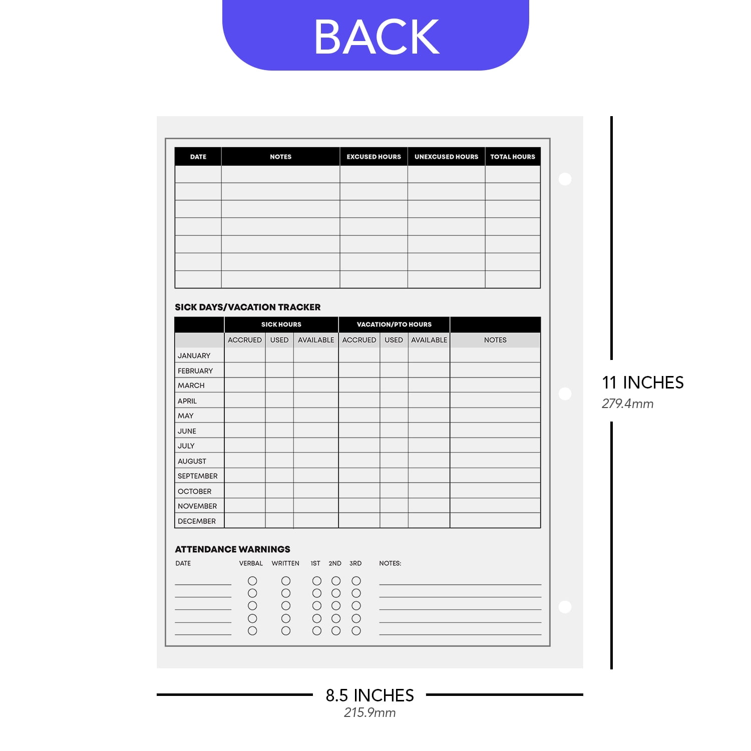 2027 Attendance Calendar Card Stock Paper – Great Employee Work Tracker | Bright & Colorful, Printed on Durable & Thick 80lb Cover (216gsm) Cardstock | 3 Hole Punched | 8.5 x 11" | 25 Sheets per Pack