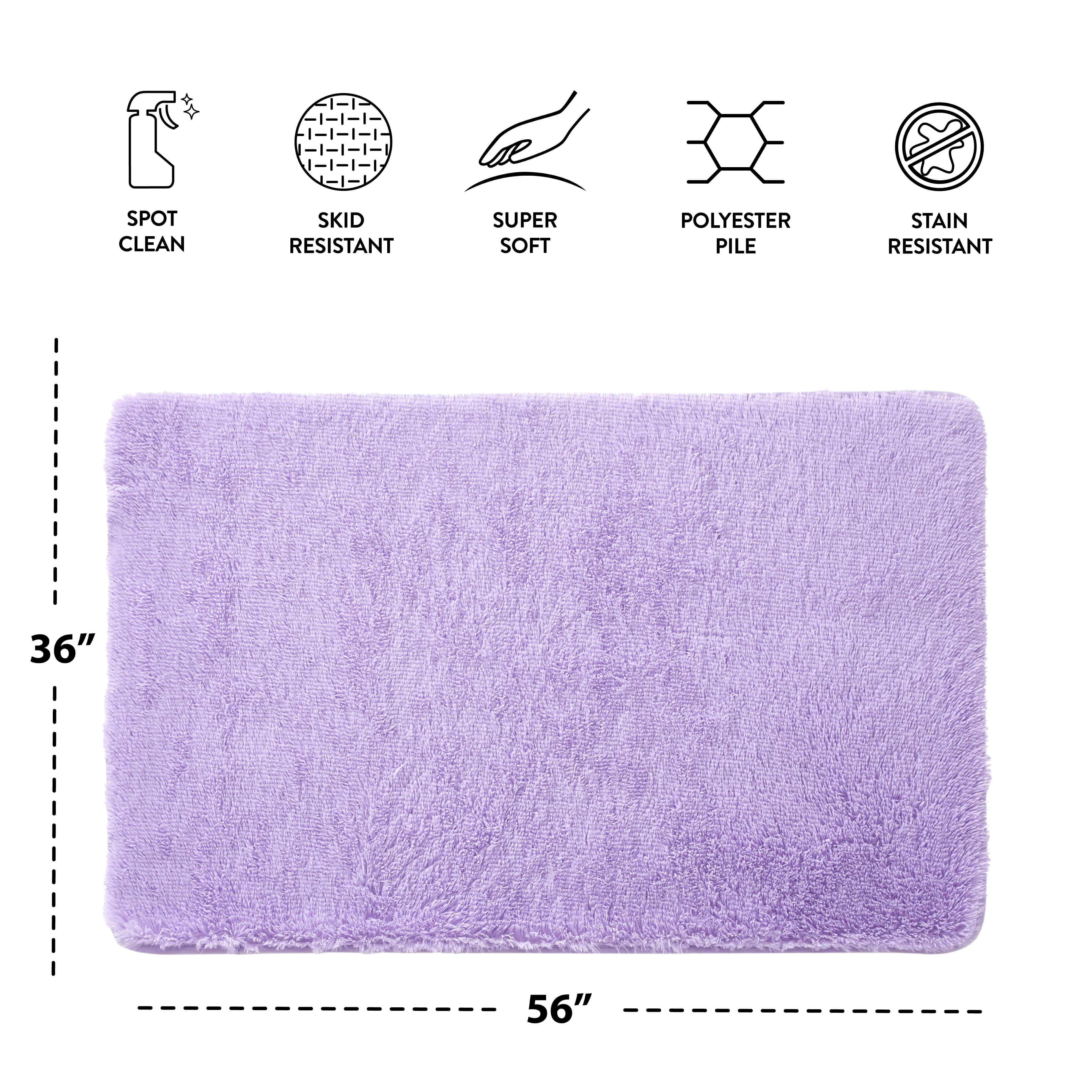 (2 pack) Mainstays Solid Purple Fluffy Shag Faux Fur Area Rug, 36" x 56"