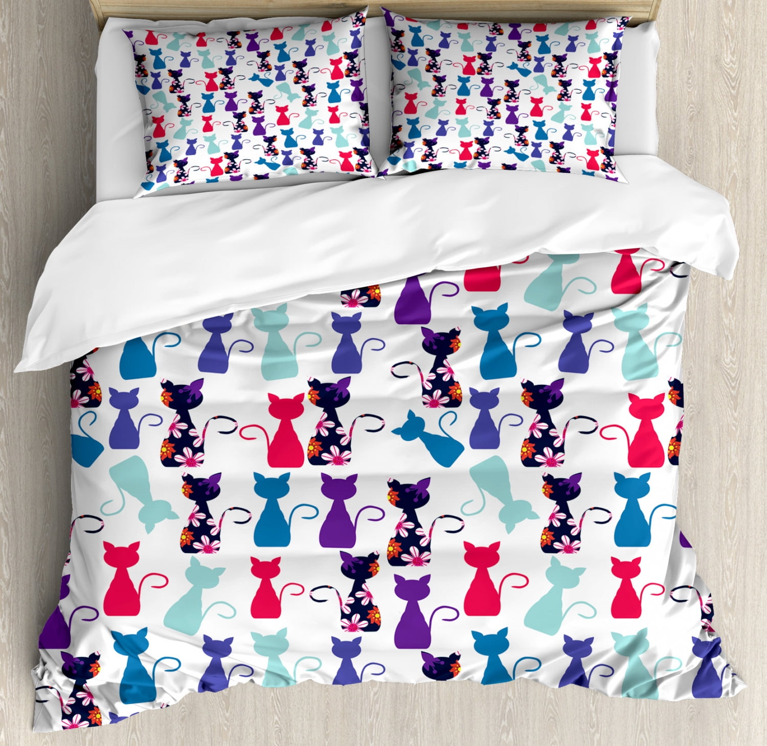 Scottish Fold Kittens Print Animal Quilted Bedspread & Pillow Shams Set 