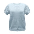 thumbnail image 5 of WCJM Womens Summer Crew Neck Short Sleeve Sweater Casual Crochet Hollow Out Knit Pullover Beach Coverup (Light Blue,S), 5 of 5