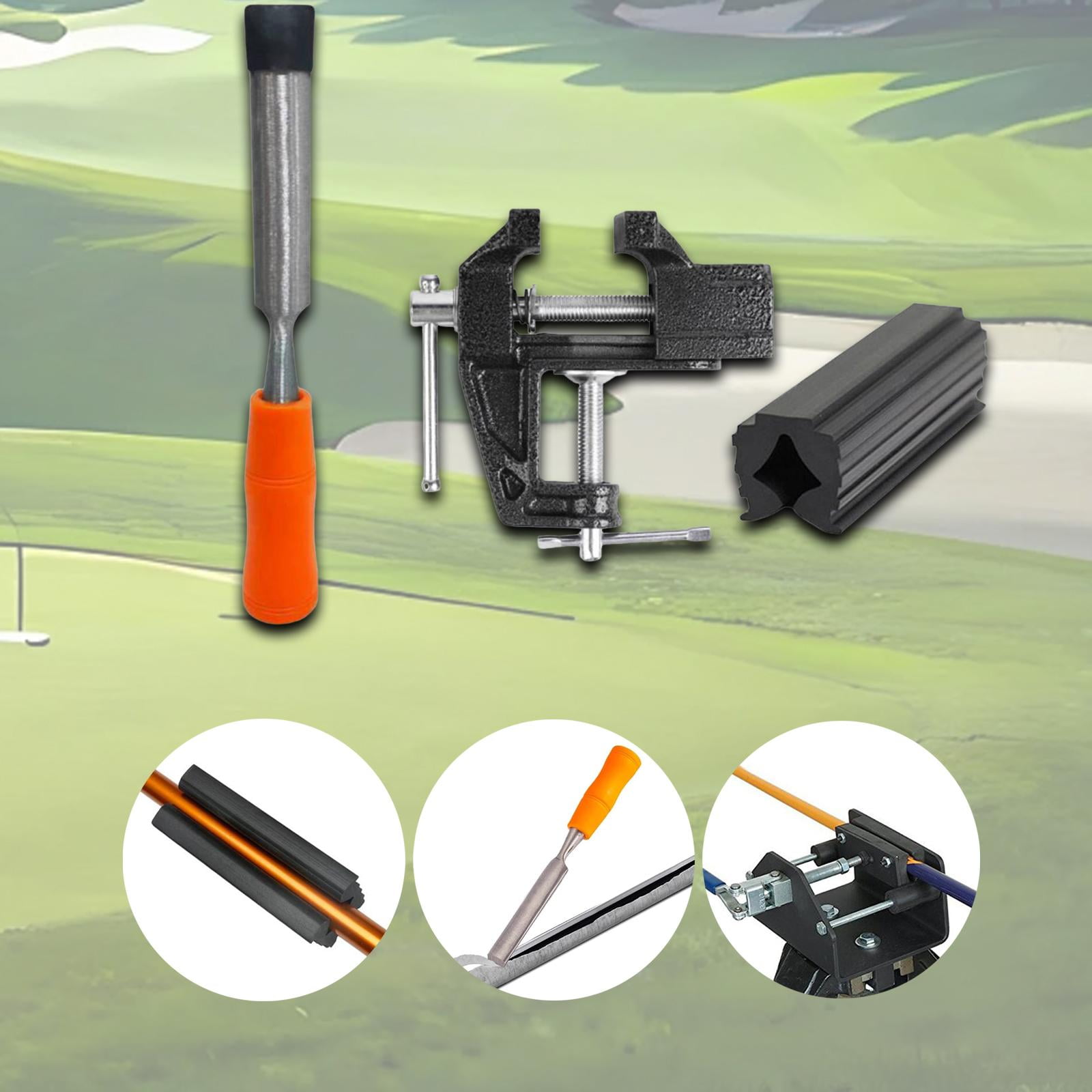 funtasica 3 Pieces Golf Grip Kits Grip Tape Remover Repair Tool Professional Table Vise Accessories Easy to Use Bench Vise Rubber Clamp Orange