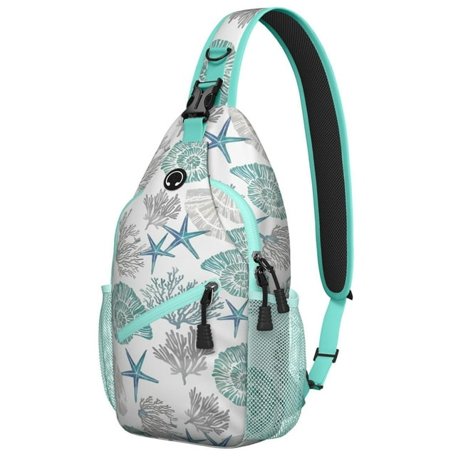 Seashells Crossbody Bag - Lightweight Nautical Shoulder Backpack for Outdoor Adventures - Durable & Comfortable Anti-Theft Travel Daypack for Commuting