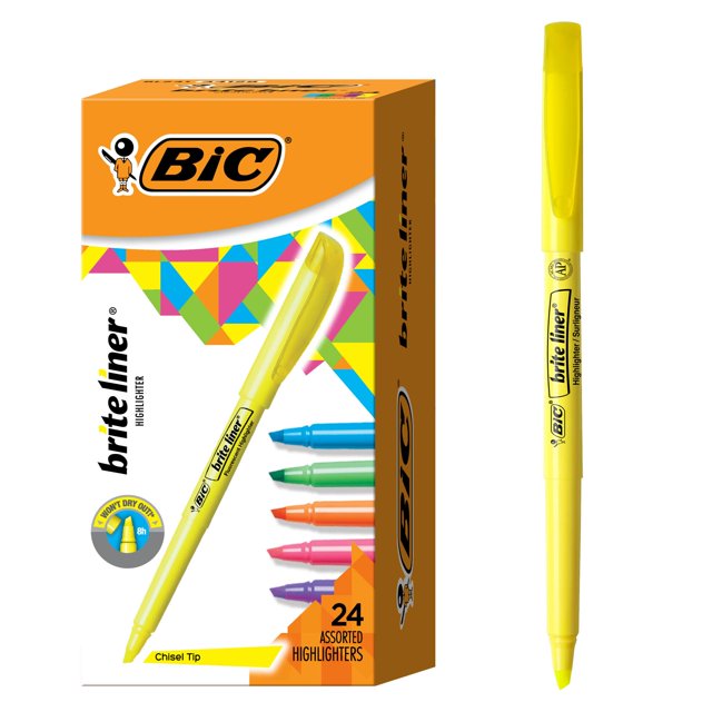 Highlighters BIC Brite Liner con punta cincelada, paquete de 24 unidades