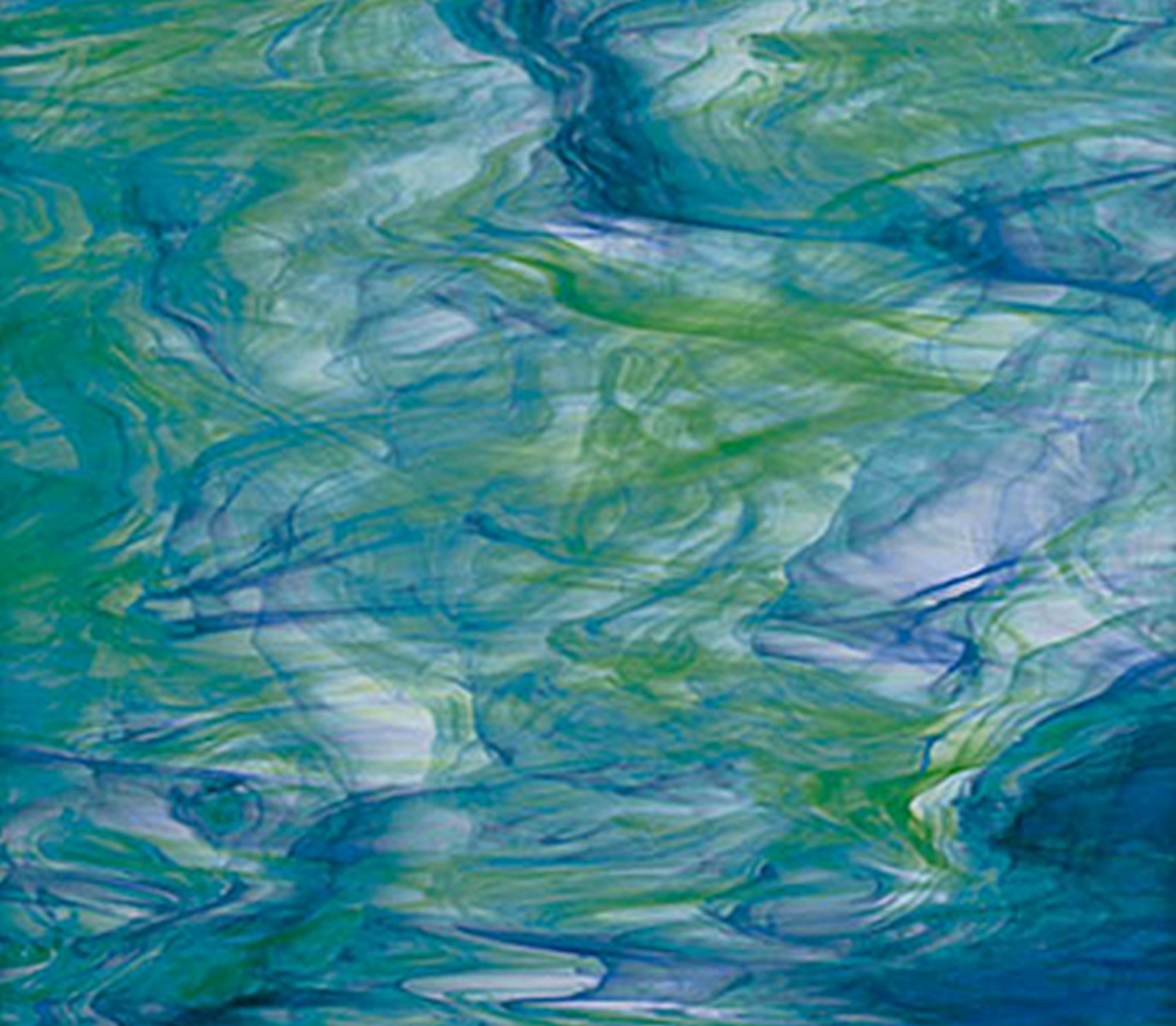 OCEANSIDE STAINED/FUSING GLASS SHEETS - WHITE/DARK GREEN/BLUE FUSIBLE (Large 12" x 16")