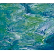 OCEANSIDE STAINED/FUSING GLASS SHEETS - WHITE/DARK GREEN/BLUE FUSIBLE (Large 12" x 16")
