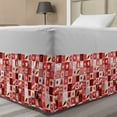 thumbnail image 1 of Christmas Bed Skirt, Xmas Candy Cones Stars Ribbons Hand Bells Pines Ornaments in Boxes, Elastic Bedskirt Dust Ruffle Wrap Around for Bedding Decor, 4 Sizes, Ruby Red White, by Ambesonne, 1 of 2