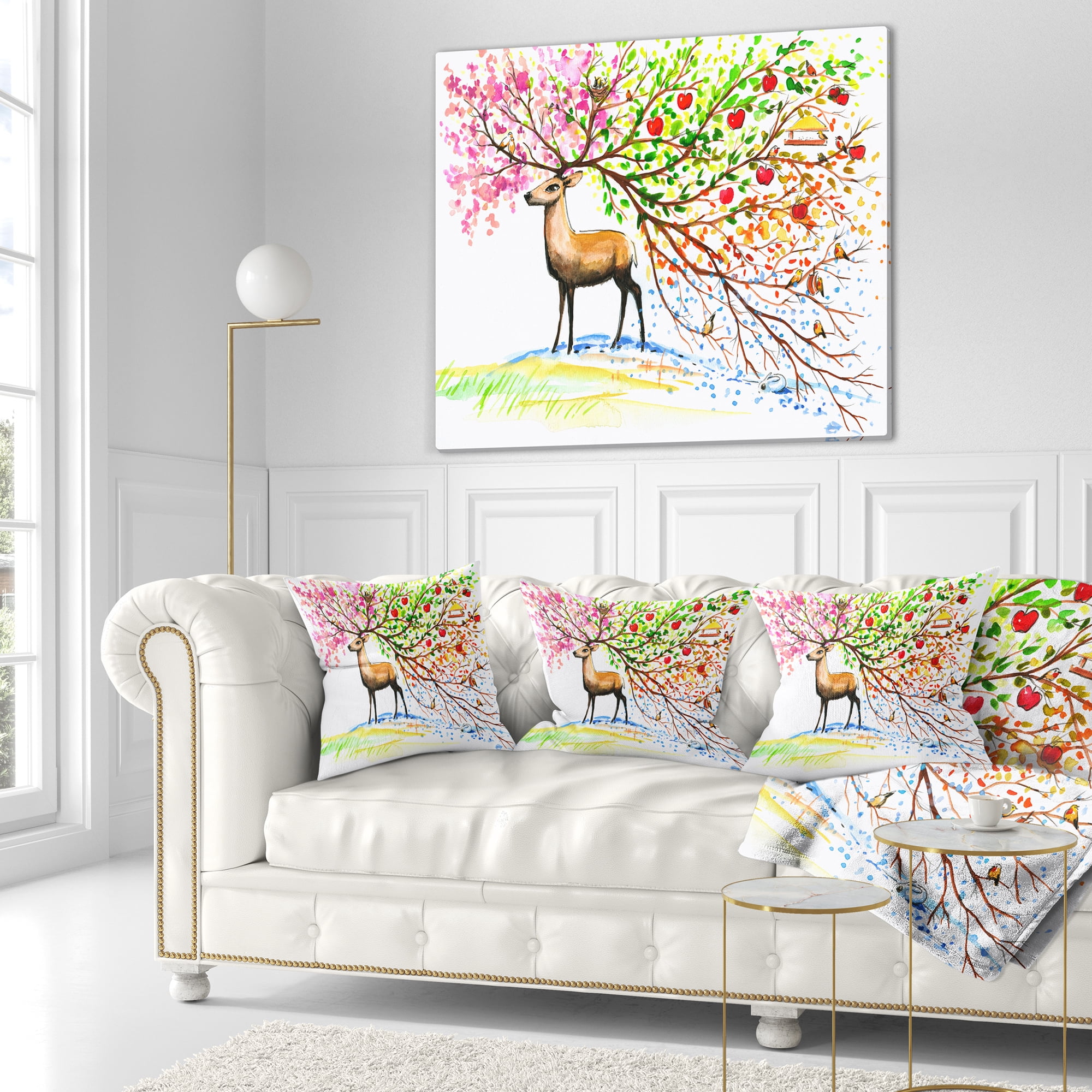 Designart Deer with Beautiful Horn - Abstract Throw Pillow - 18x18